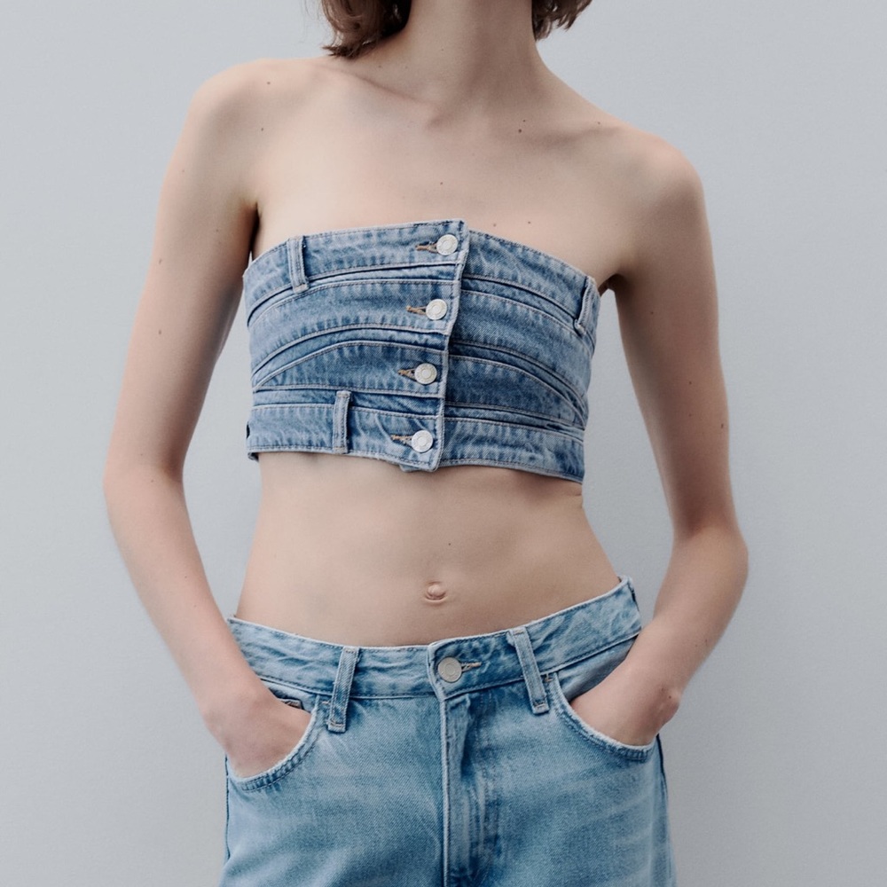 ZARA TRF DENIM BANDEAU TOP🤍